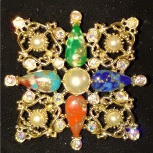 Sarah Coventry Galaxy Maltese Cross Brooch Signed Vintage 1960s Pin 5.5×5.5